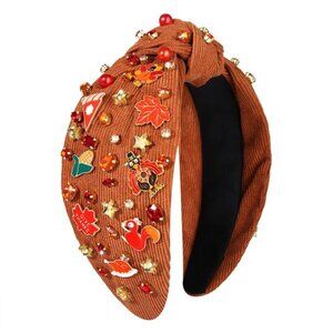 Sparkle & Shine Thanksgiving Headband - Beaded Turkey & Leaf Knotted Hair Access